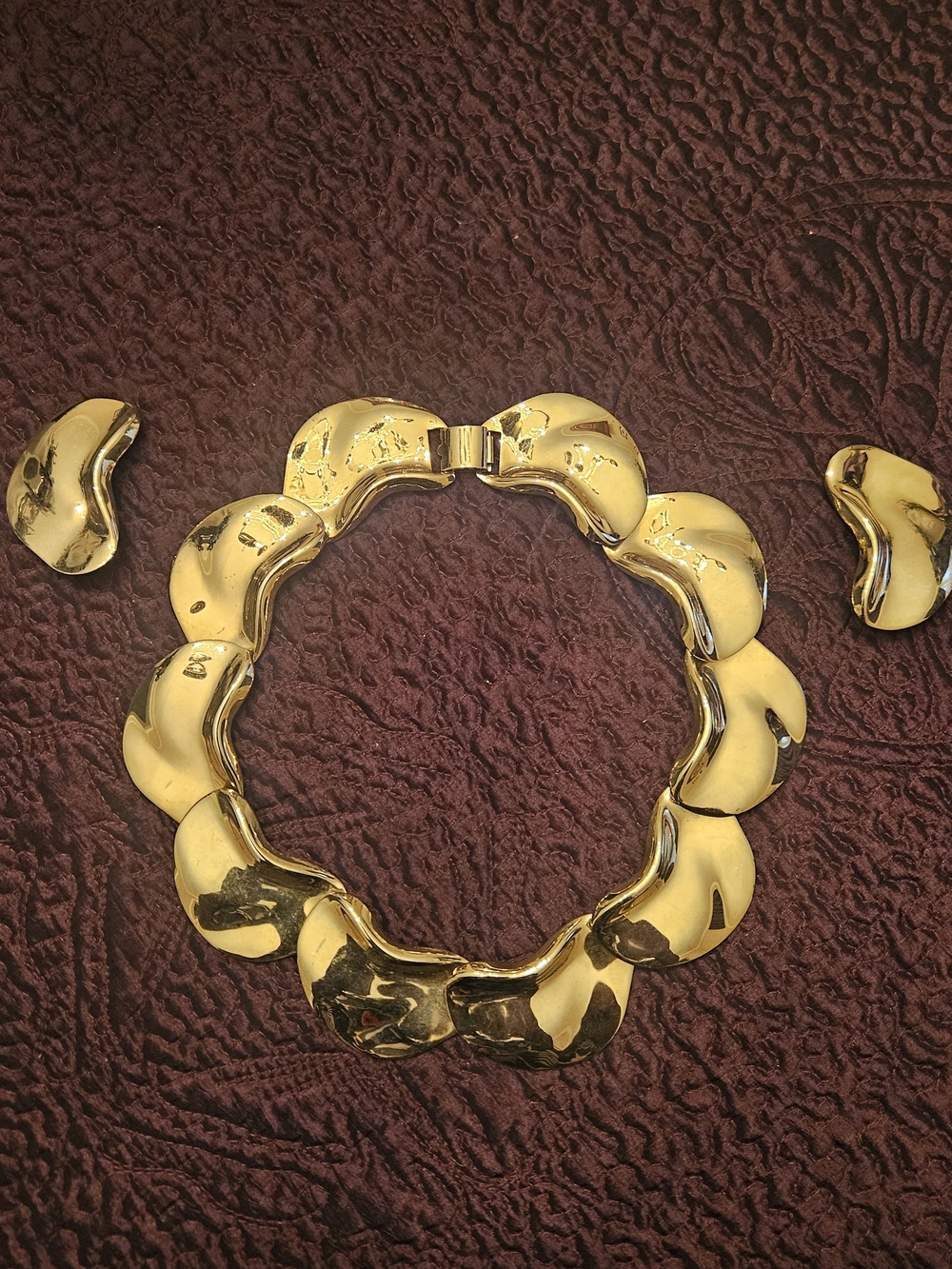 Gold-tone Heavy-metal Statement Link Bracelet and Earrings Set - Women Jewelry